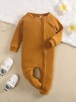 Plain Long Khaki Casual Baby Jumpsuits 5834