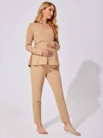 Long Sleeve Plain Maternity Lingerie  Loungewear 3815