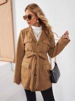 Casual Khaki Lapel Short Maternity Coats  Jackets 4729