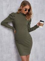  Slim Fit Long Sleeve Plain Maternity Dresses 86