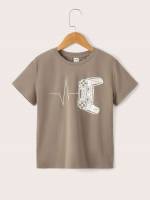 Short Sleeve Khaki Round Neck Boys Clothing 424