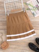 Khaki  Pleated Girls Sweater Skirts 2417