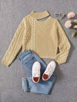 Crop Khaki Long Sleeve Stand Collar Girls Sweaters 7598