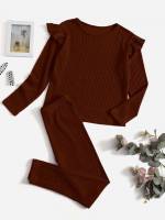 Plain Casual Khaki Girls Clothing 606