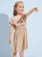 Knee Length Khaki Cap Sleeve Kids Clothing 855