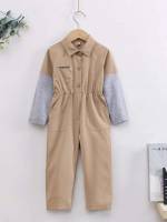 Button Front Khaki Letter Regular Fit Kids Clothing 9328