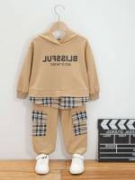  Long Sleeve Regular Fit Khaki Toddler Boy Two-piece Outfits 8039