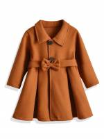 Regular Fit Long Sleeve Midi Plain Toddler Girls Outerwear 6639