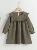 Khaki Regular Fit Floral Casual Toddler Girl Dresses 7472