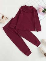  Cute Stand Collar Plain Toddler Girl Two-piece Outfits 940