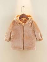 Khaki Casual Zipper Hooded Toddler Girls Clothing 135