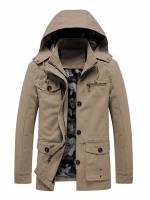 Khaki Casual Regular Button Front Men Clothing 3086