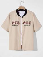 Baseball Collar Regular Fit Casual Khaki Men Clothing 3768