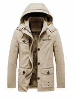  Khaki Plain Hooded Men Outerwear 769