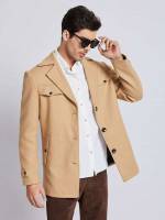 Plain Pocket Long Sleeve Men Overcoats 5847