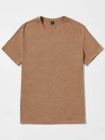 Khaki Round Neck Regular Short Sleeve Men T-Shirts  Tanks 116