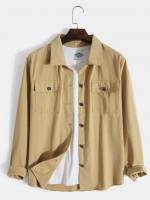 Long Sleeve Khaki Pocket Plain Men Coats 5852