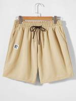  Drawstring Graphic Khaki Men Bottoms 3458