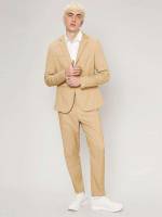 Khaki Plain Long Sleeve Regular Fit Men Suits 4388