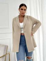 Regular Fit Lapel Khaki Plus Size Blazers 225