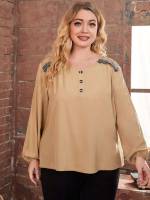 Button  Long Sleeve Women Plus Clothing 651