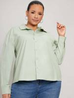  Khaki Long Sleeve Long Plus Size Blouses 3117