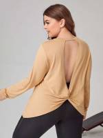 Regular Fit Khaki Backless Regular Plus Size Sports Tops 6985