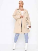 Short Khaki Lapel Drawstring Plus Size Outerwears 1992