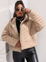 Hooded Plain Regular Plus Size Winter Coats 8150