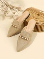 Elegant Khaki Pearls Shoes 5541