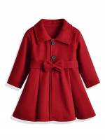 Long Sleeve Regular Fit Bow Midi Toddler Girl Overcoats 5705