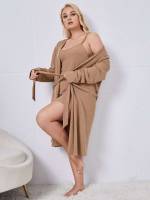  Long Sleeve Spaghetti Strap Plus Size Robes  Robe Sets 6848