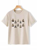 Christmas Regular Round Neck Short Sleeve Women Tops, Blouses  Tee 625