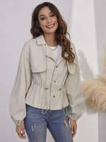  Long Sleeve Khaki Regular Fit Women Trench Coats 537