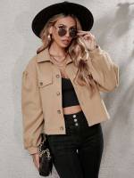  Collar Regular Khaki Women Outerwear 882