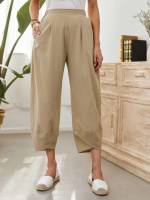 Asymmetrical Khaki Plain Women Bottoms 245