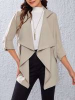 Waterfall Plain Long Sleeve Khaki Women Outerwear 415