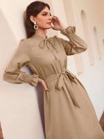 Long Sleeve Long Frill Stand Collar Women Dresses 868