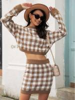  Gingham Long Sleeve Women Knitwear 7802