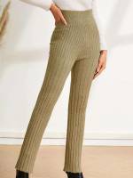  Elegant Lettuce Trim Khaki Women Sweater Pants 9525