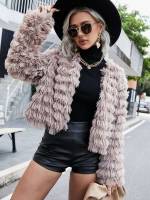  Regular Fit Long Sleeve Women Faux Fur Coats 6217