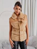 Plain Regular Regular Fit Collar Women Faux Fur Coats 985