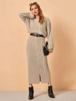  Button Front Khaki Regular Fit Women Knitwear 8127