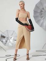 Spaghetti Strap Regular Fit Wrap Women Two-piece Outfits 3679