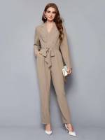 Long Khaki Plain Elegant Women Clothing 713