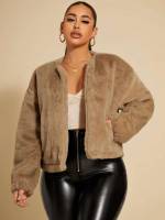  Plain Round Neck Women Faux Fur Coats 6314