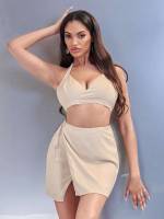  Khaki Sexy Women Two-piece Outfits 930