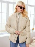  Hooded Khaki Zipper Women Clothing 374