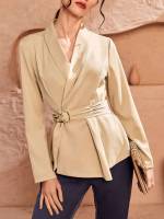 Long Sleeve Belted Casual Plain Women Clothing 857