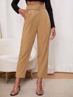  Cropped Belted Khaki Women Clothing 9717